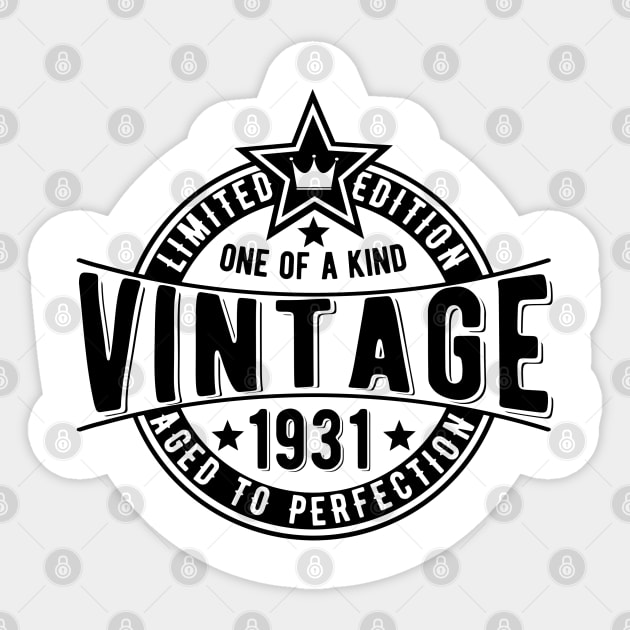 90th birthday idea vintage retro badge born in 1931 Sticker by The Arty Apples